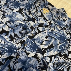 NWT Panama Jack Old Car Floral Blue Print Buttondown Rayon Summer Shirt 3XL‎